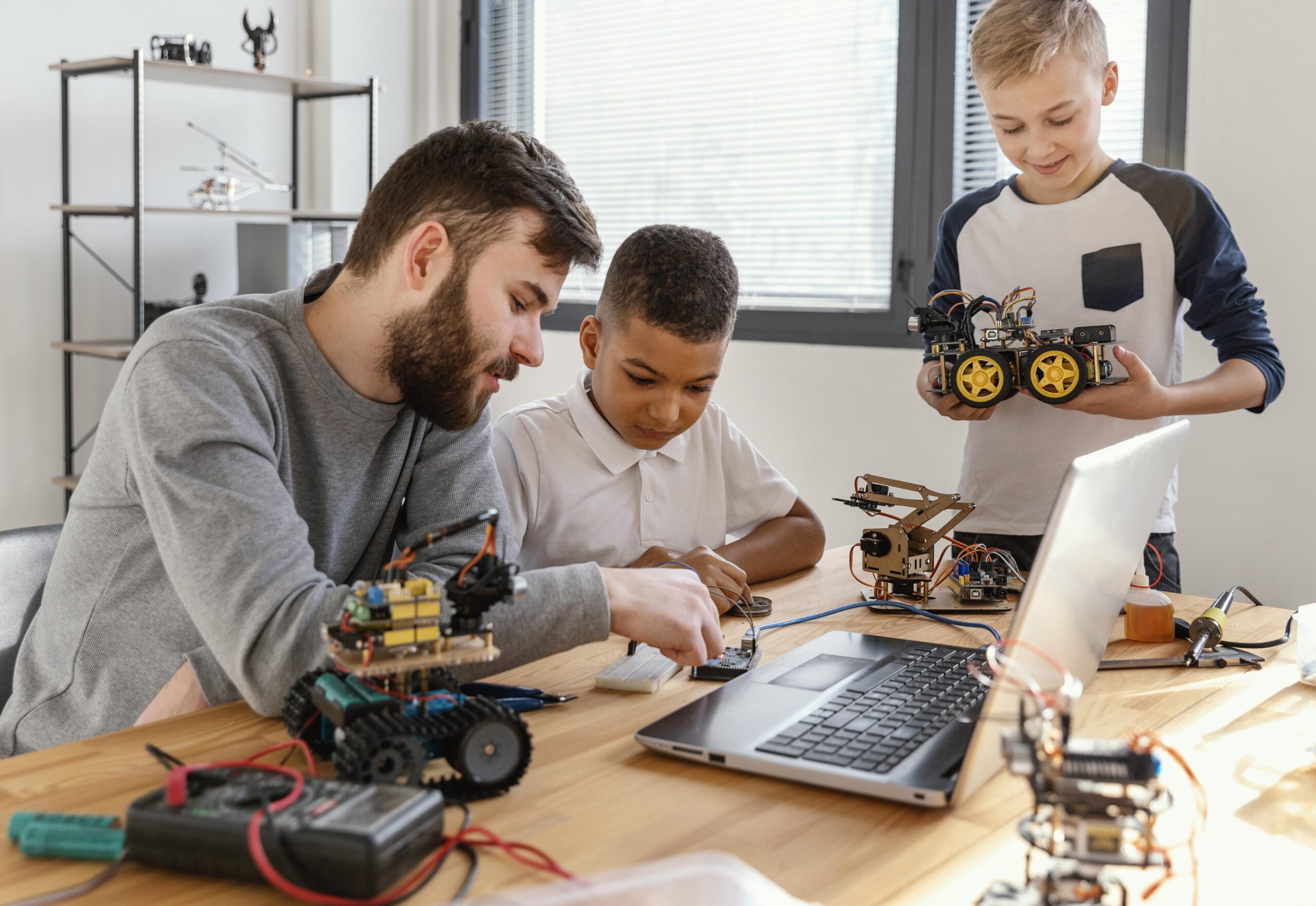 Father and Sons Making Robot